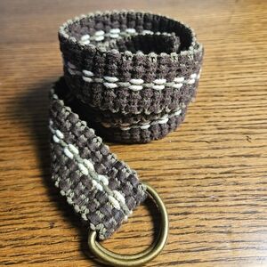 Brown and Cream Woven Belt with Brass Ring